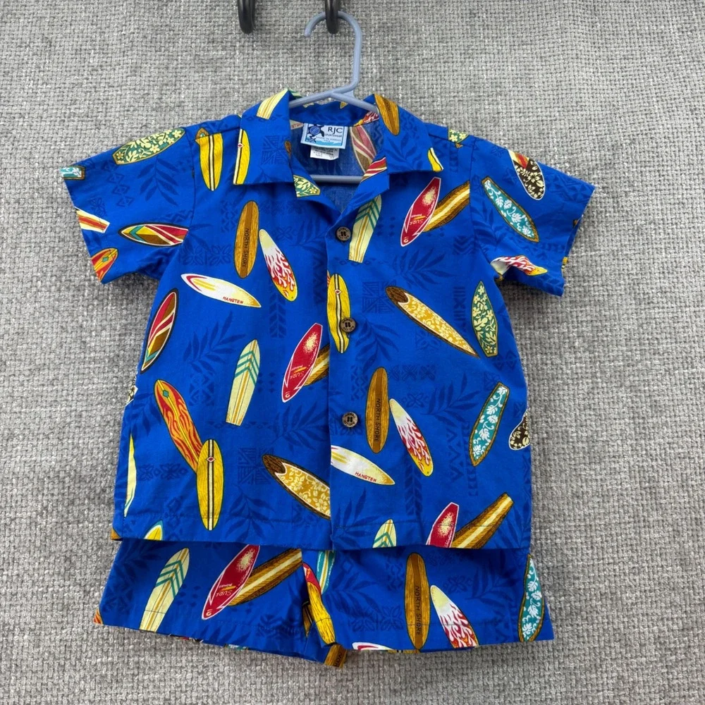 RJC Hawaiian Cabana Kids 3T 2pc Set 100 Cotton Blue Surfboard Print Hawaii Made‎